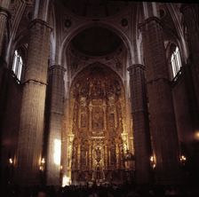 Interior of the church of Santiago, in the background the main altarpiece made in 1703 by Tomas d…