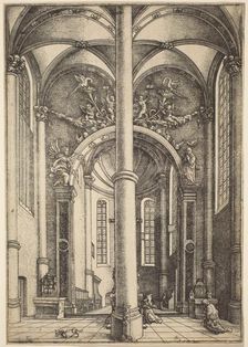 Interior of the Church of Saint Katherine with Parable of the Pharisee and the Publican, c. 1530. Creator: Daniel Hopfer