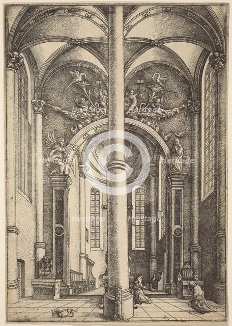 Interior of the Church of Saint Katherine with Parable of the Pharisee and the Publican, c. 1530. Creator: Daniel Hopfer.
