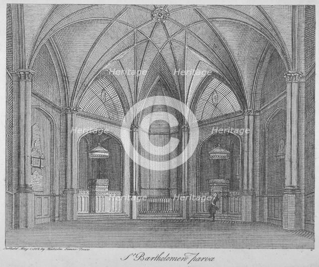 Interior of the Church of St Bartholomew-the-Less, City of London, 1802. Artist: Anon
