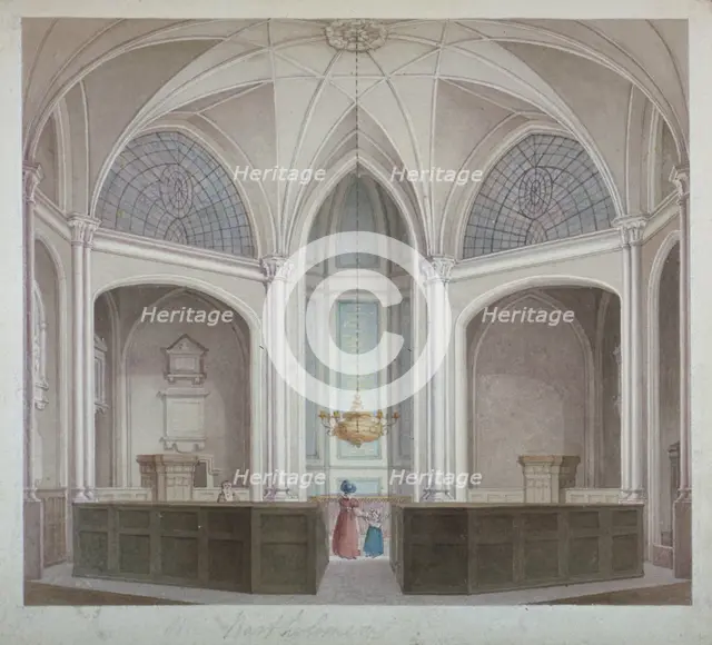 Interior of the Church of St Bartholomew-the-Less, City of London, 1834.                             Artist: Robert Blemmell Schnebbelie