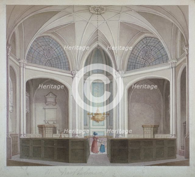 Interior of the Church of St Bartholomew-the-Less, City of London, 1834.                             Artist: Robert Blemmell Schnebbelie