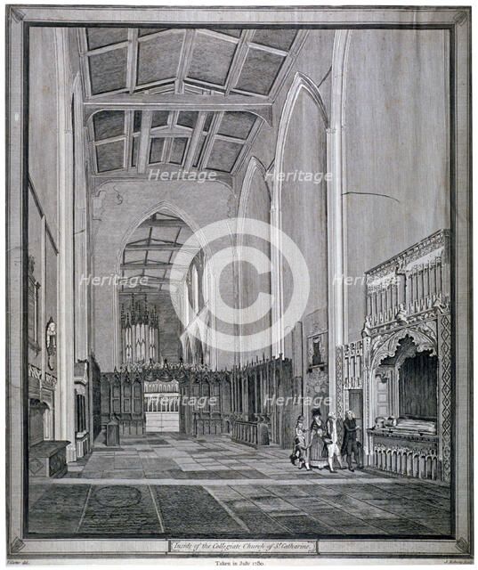 Interior of the Church of St Katherine by the Tower, Stepney, London, 1780. Artist: J Roberts