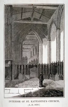 Interior of the Church of St Katherine by the Tower, Stepney, London, 1810. Artist: JWA