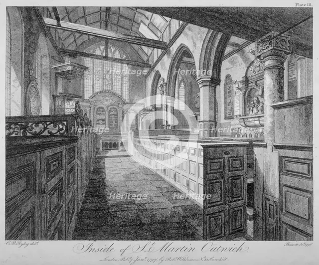 Interior of the Church of St Martin Outwich, City of London, 1796. Artist: Barrett