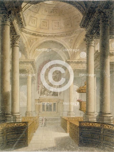 Interior of the Church of St Stephen Walbrook, City of London, 1810. Artist: Frederick Mackenzie