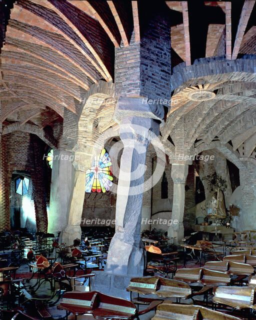 Interior of the crypt of the Church in the Colonia Guell, built between 1908 and 1915, unfinished…