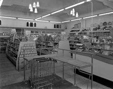 Interior of the Dodworth Road Co-op, Barnsley, South Yorkshire, 1957. Creator: Michael Walters