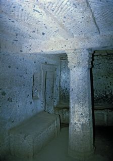 Interior of the Etruscan tomb of the capitals