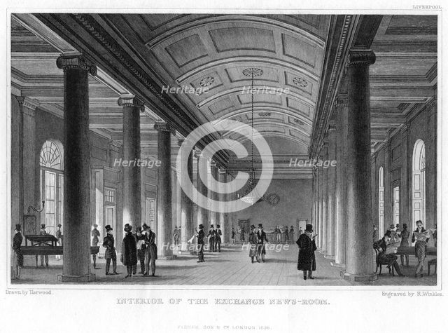 Interior of the Exchange News-Room, Liverpool, 1836.Artist: Harwood