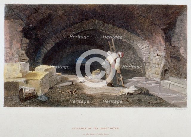 Interior of the Fleet Ditch at the back of Field Lane, City of London, 1851.                 Artist: John Wykeham Archer