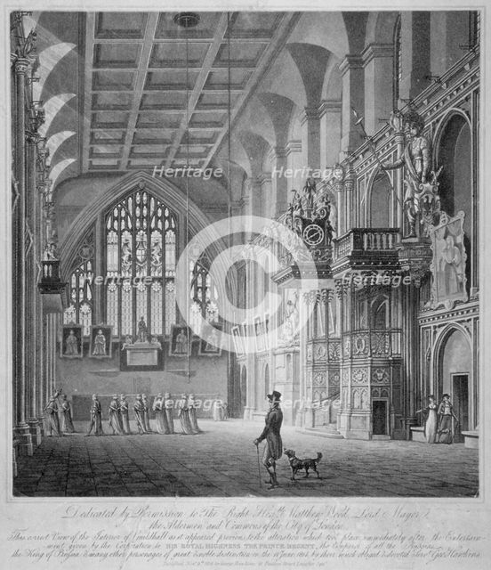 Interior of the Guildhall, City of London, 1816. Artist: George Hawkins