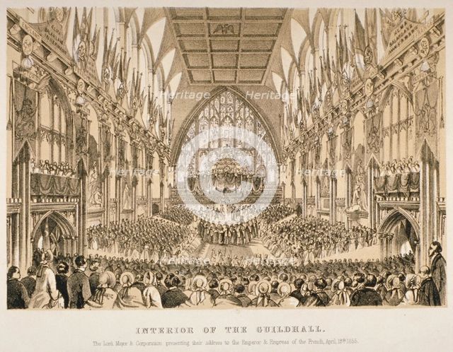 Interior of the Guildhall, City of London, 1855. Artist: Anon