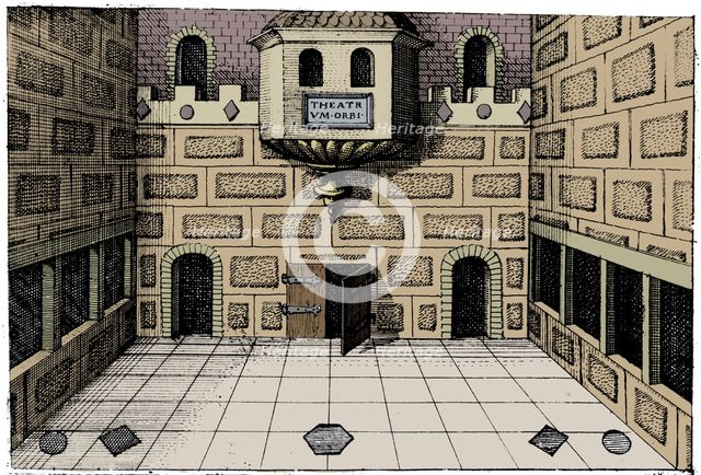 Interior of the Globe Theatre, Bankside, London, 1617-1619. Artist: Unknown.