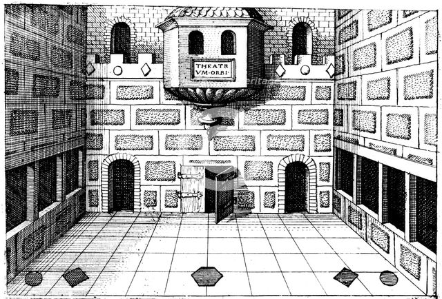 Interior of the Globe Theatre, Bankside, London, 1617-1619. Artist: Unknown