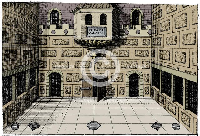 Interior of the Globe Theatre, Bankside, London, 1617-1619. Artist: Unknown.