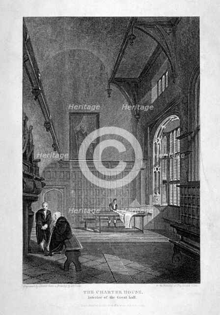 Interior of the Great Hall, Charterhouse, Finsbury, London, 1815.                                    Artist: J Lewis