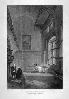 Interior of the Great Hall, Charterhouse, Finsbury, London, 1815. Artist: J Lewis