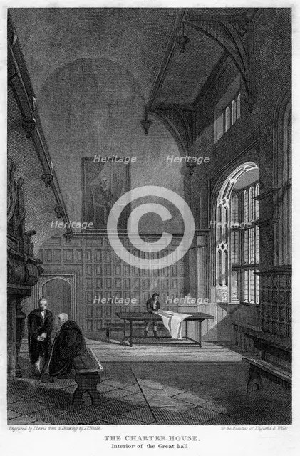 Interior of the Great Hall, Charterhouse, London, 1815.Artist: J Lewis