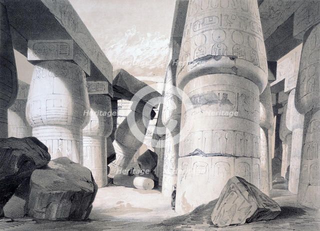 'Interior of the Great Hall of Karnac', Egypt, 1845. Artist: Henry Pilleau