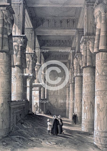 'Interior of the Great Temple, Denderah', Egypt, 1843. Artist: George Moore