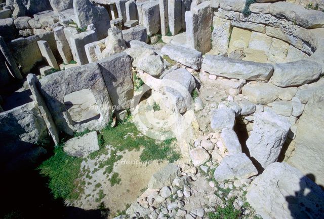 Interior of the Hagar Qim temple on Malta. Artist: Unknown