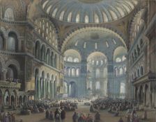 Interior of the Hagia Sophia in Constantinople. Artist: Bossoli, Carlo (1815-1884)