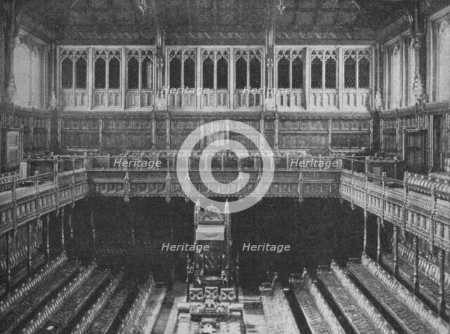 Interior of the House of Commons, Westminster, looking towards the Speaker's Chair, 1909. Artist: Unknown.