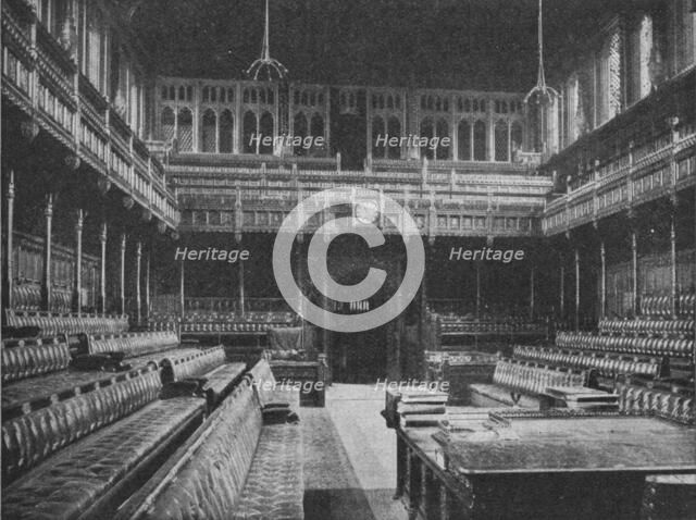 Interior of the House of Commons, Westminster, looking towards the Strangers Gallery, 1909. Artist: Unknown.