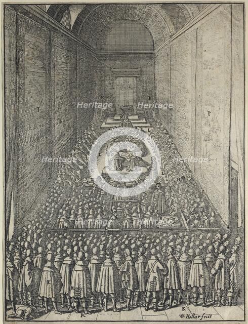 Interior of the House of Lords in session, Palace of Westminster, London, c1650. Artist: Wenceslaus Hollar.