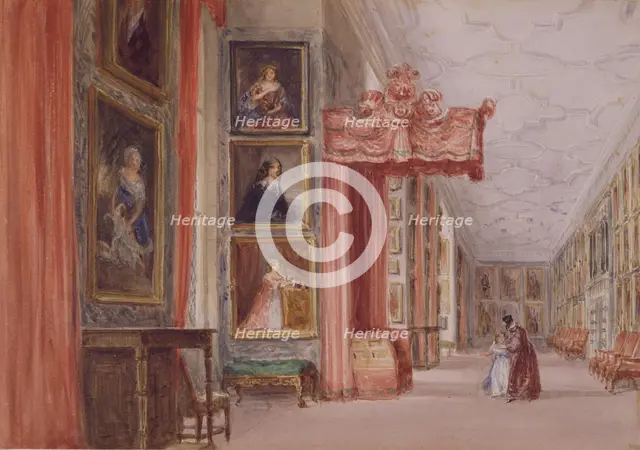 Interior of the Long Gallery, Hardwick Hall, Derbyshire, 1838. Creator: David Cox the Elder.
