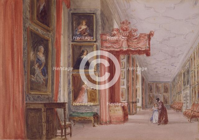 Interior of the Long Gallery, Hardwick Hall, Derbyshire, 1838. Creator: David Cox the Elder.