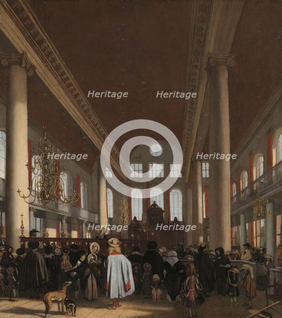 Interior of the Portuguese Synagogue in Amsterdam, 1680. Creator: Emanuel de Witte.