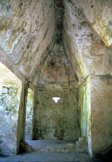 Interior of the portico of the Temple of the Sun in the Mayan ruins of Palenque