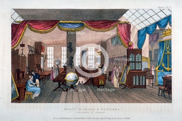 Interior of the premises of Morgan and Sanders, Catherine Street, Westminster, London, 1809. Artist: Anon