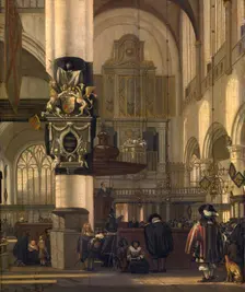 Interior of the Protestant Church, mid-late 17th century. Creator: Emanuel de Witte