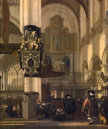 Interior of the Protestant Church, mid-late 17th century. Creator: Emanuel de Witte