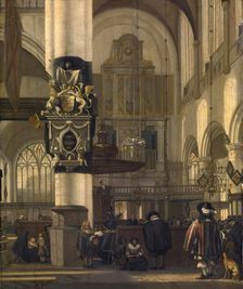 Interior of the Protestant Church, mid-late 17th century. Creator: Emanuel de Witte