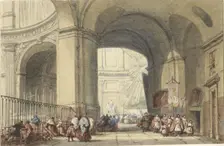 Interior of the S. Roche in Paris, with a procession in the foreground, 1848. Creator: Eugene Louis Lami