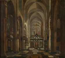Interior of the St. Donatian's Cathedral in Bruges, ca 1696. Creator: Meunincxhove, Jan Baptist van (c. 1620/25-1703/04)