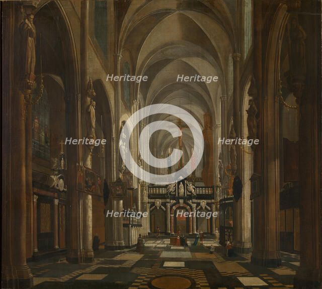 Interior of the St. Donatian's Cathedral in Bruges, ca 1696. Creator: Meunincxhove, Jan Baptist van (c. 1620/25-1703/04).