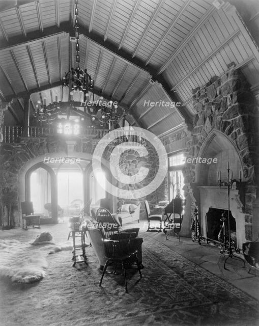 Interior of the stone mountain lodge of Mrs. Paul T. Mayo, Bear Creek Can~on...c1903 - 1923. Creator: Frances Benjamin Johnston.