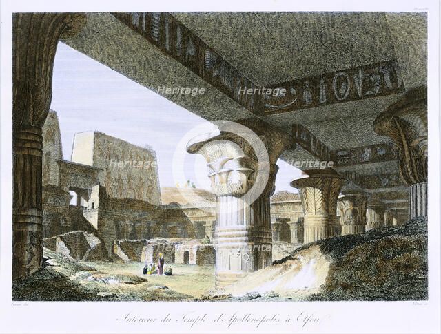 Interior of the sandstone Temple of Edfu, dedicated to the falcon-headed god Horus, Egypt, 1838. Artist: Mitan