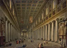 Interior of the Santa Maria Maggiore in Rome 1750s. Creator: Pannini (Panini), Giovanni Paolo (1691-1765)
