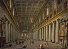 Interior of the Santa Maria Maggiore in Rome 1750s. Creator: Pannini (Panini), Giovanni Paolo (1691-1765)