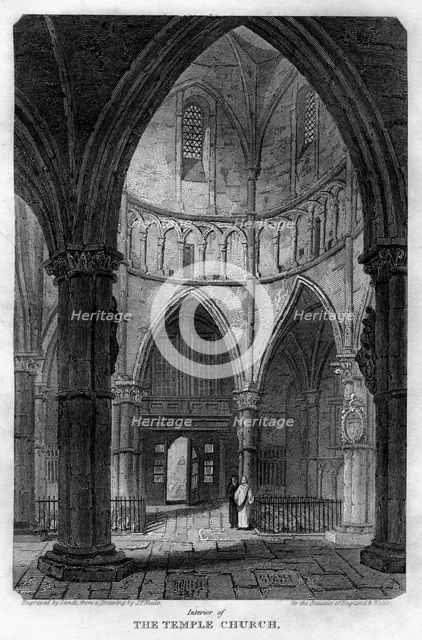 Interior of the Temple Church, London, 1816.Artist: Sands