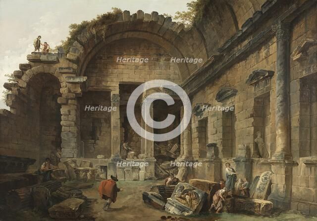 Interior of the Temple of Diana at Nimes, unknown date. Creator: Hubert Robert.