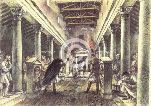 Interior of the Temple of Mithras. Artist: Unknown