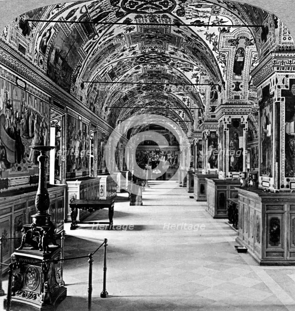 Interior of the Vatican Library, Rome, Italy.Artist: Underwood & Underwood