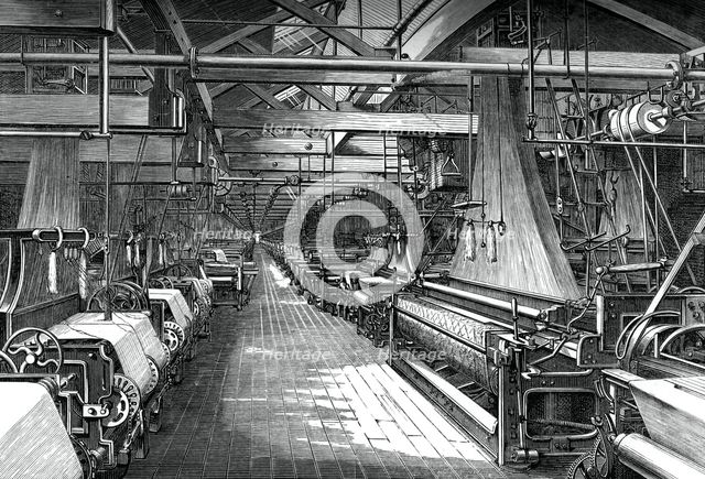 Interior of the weaving shed, St Leonard's factory, Dunfermline, c1880. Artist: Unknown